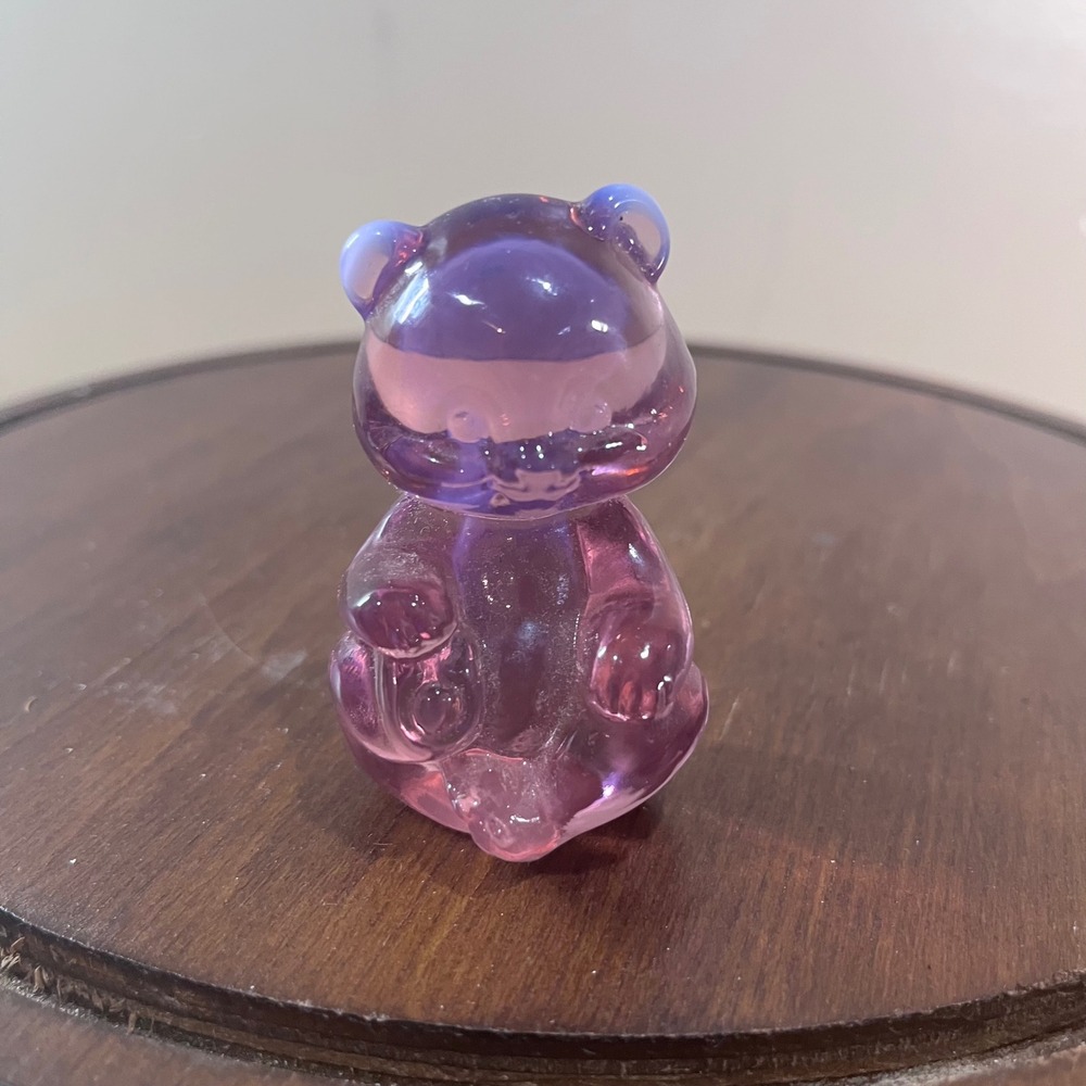 Fenton Glass Bear Figurine Vtg Purple Opalescent Ears Mini Art Glass Seated Bear
